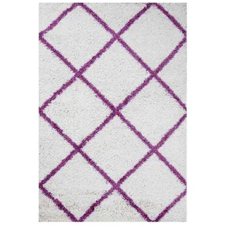 Vimoda Hochflor-Teppich Shaggy Rautenmuster Lila, Rechteckig, Höhe: 30 mm, Läufer Langflor, Skandinavisch Design lila|weiß 120 cm x 170 cm x 30 mm
