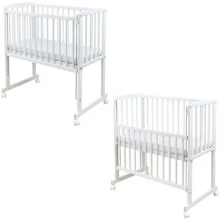 Baby-Delux Beistellbett Beistellbett, Babybett Stubenbett 90x40 weiß Kiefer mit Rollen Matratze weiß