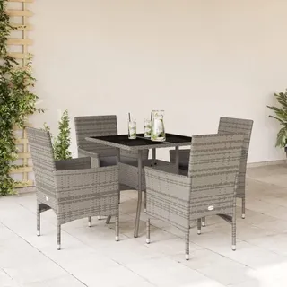 KKHOMEI Rattan Essgruppe für 4 Personen, Gartenmöbel Set 4 Stühle mit Tisch, Garten Sitzgruppe, Rattan Essgruppe, Gartengarnitur, Sitzgarnitur, Terrassenmöbel Set, Grau-87