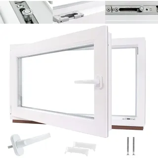 Kellerfenster Kunststofffenster weiß, BxH: 80 x 40 cm / 800 x 400 mm 2-fach Verglasung (32 mm) Dreh-Kipp inkl. Pilzkopfverriegelung, DIN Links (Gr... - Weiß