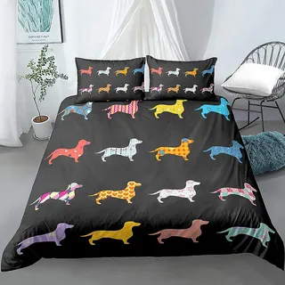 Prinbag Cartoon Haustier Bettwäsche Set Dackel Wurst Hund Bettbezug Set Kinder Erwachsene Schlafzimmer Dekor Bettbezug Home Textilien 135x200cm + 50x75cm * 1