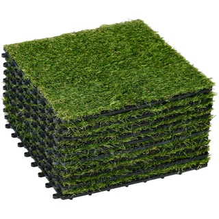 Outsunny Kunstrasen 10er Stecksystem Set mit Drainagefunktion und 6.500 Fasern grün 30L x 30B x 3,5H cm