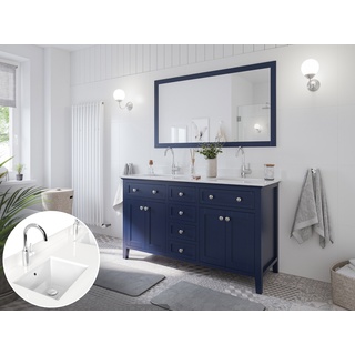 Landhaus Badmöbel-Set 2tlg Postigo 150 Quarz weiß montiert blau lackiert