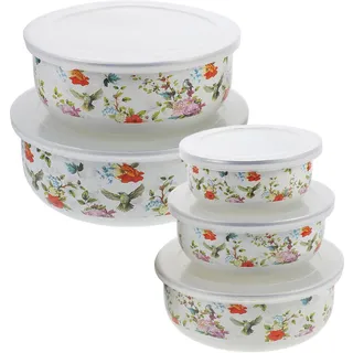 Ciieeo Emaille-Schüssel Set Mit Deckel 5-Teiliges Rührschüsseln Set Frischhalteschalen Für Suppe Salat Nudeln Und Reis Für Küche Und Haushalt