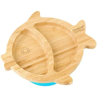 bamboo bamboo Baby Teller Kinderteller, Kindergeschirr mit Saugnapf, Sugnapf Teller Baby ab 6 Monaten (Fisch, Blau)
