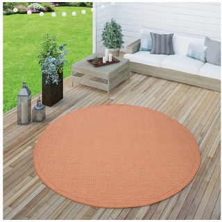 Paco Home Ø Outdoor Teppich für Terrasse und Balkon Küchenteppich einfarbig Modern Rot, ø 200 cm Rund
