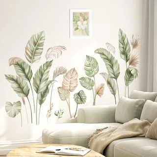 wondever Wandtattoo Boho Palmen Blätter Wandsticker Tropische Pflanzen Grün | Abziehen und Aufkleben, Abziehbar, Wandaufkleber Selbstklebend für Schlafzimmer Wohnzimmer Flur Sofa Hintergrund Wanddeko