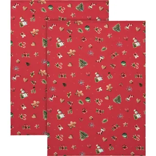 Erwin Müller Baumwolle Geschirrtuch "Noel" im 2er-Pack rot-bunt Größe 50x70 cm, Weihnachten, Plätzchen, Schneemann, Schneeflocke - robuste Qualität, strapazierfähig