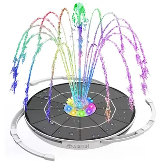 AISITIN 6,5W LED Solar Springbrunnen mit Buntes Teichpumpe Solarbrunnen