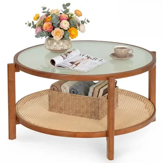 Costway Runder Couchtisch Braun Walnuss 80 x 45 cm