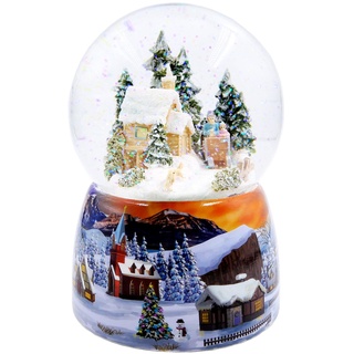 Bubble Ranch Weihnachts-Schneekugel, 15,2 cm Höhe, Spieluhr, Musikgeschenke, Innendekoration, Ornamente, Hundeschlitten, Winterdorf mit batteriebetriebenem LED-Licht, Weihnachtskollektion,