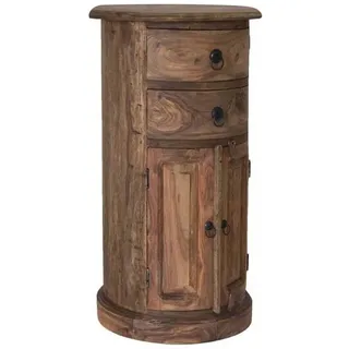 MASSIVMOEBEL24.DE | LEEDS Massive ovale Kommode #16 - Grau, geölt | aus Sheesham-Holz | 40x40x74cm | Holzkommode | 2 Türen - 2 Schubladen | Sideboard Nachttisch Beistellschrank