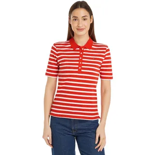 Tommy Hilfiger Damen Poloshirt Kurzarm 1985 Pique Stripe Polo Regular Fit, Mehrfarbig (Breton Fierce Red/Ecru), S - S