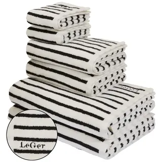 LeGer Home by Lena Gercke Handtuch Set Tamsin, Duschtücher, Handtücher, Gästetücher, Premium 500 gr/m2, Frottier (Set, 6-St), mit Logostikerei, 100% Baumwolle, gestreift, weich, 5 Jahre Garantie schwarz|weiß