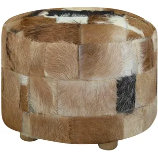 vidaXL Hocker Handgefertigt Sitzhocker Pouf Lederhocker Fellhocker Fußhocker Rundhocker Echtes Ziegenfell Rund 50x50x45cm Mehrfarbig