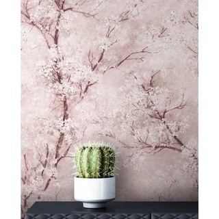 Newroom Vliestapete Bene Muster 1, Rosa Tapete Leicht Glänzend Floral - Blumentapete Mustertapete Weiß Grau Baum Modern für Schlafzimmer Wohnzimmer Küche rosa