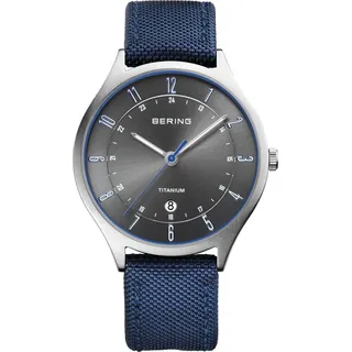 Bering Herren Uhr Armbanduhr Titan Ultra Slim - 11739-873 Textil - Blau