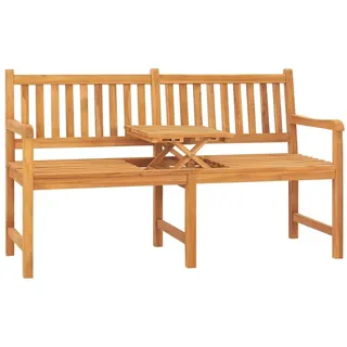 vidaXL Teak Massiv Gartenbank 3-Sitzer mit Tisch Klapptisch Sitzbank Parkbank Holzbank Massivholzbank Bank Gartenmöbel Terrassenbank Balkonbank 150cm