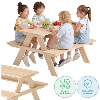 bellabino Inny Kindersitzgruppe für 4 Kinder, Kindertisch, 2 Bänke, Outdoor