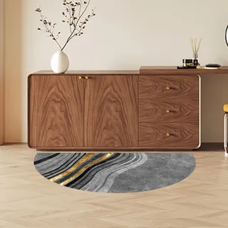 Taidianolp Halbkreis Teppich, rutschfest, waschbar, Mehrfarbig Schwarz Grau Orange Muster Modern,Teppich halbrund groß Schlafzimmer Wohnzimmer,Gray,100 x 200 cm