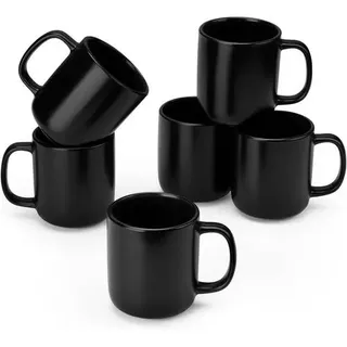 Kaffeetassen Steingut 6teilig Set Henkel Große Becher (6x) Schwarz