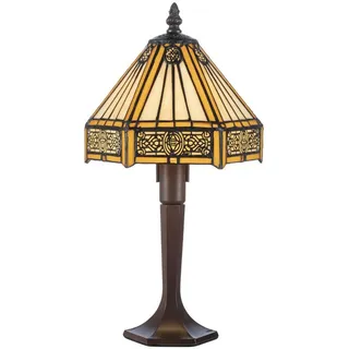 Casa Padrino Luxus Tiffany Tischleuchte Gelb / Schwarz / Braun 20 x 20 x H. 31 cm - Elegante Schreibtischleuchte - Hockerleuchte - Tiffany Leuchte
