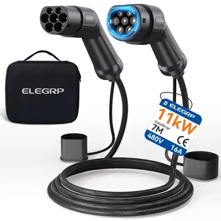 ELEGRP Typ 2 Ladekabel, 11kW 7M 16A 3-Phasig, Typ 2 Mode 3 Ladekabel für Elektroauto EV/PHEV mit Tragetasche, Geeignet für Model S/3/X/Y, VW ID.3 ID.4 e-Golf und andere EV