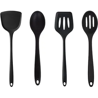Vauki 4 Stück Kochlöffel Silikon, Pfannenwender Silikon, Langer Griff Antihaft Kochlöffel, Hitzebeständiger Rührlöffel, silikon Servierlöffel, Küchenhelfer, für Kochen, Backen, Rühren