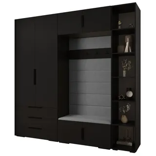 ABIKS MÖBEL Kompaktgarderobe INOVA 1 SATZ 10 Möbelset, Garderobe mit Kleiderstange und Regalen schwarz