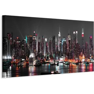 B&D XXL - Leinwand Bilder New York 135x45 cm Vlies Leinwandbild 1 tlg Kunstdruck modern Wandbilder Groß XXL Wanddekoration Design Wand Bild Panoramabild - Skyline NY Stadt City d-B-0087-b-a