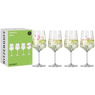 Ritzenhoff 6041003 Hugo-Glas 4er-Set 500 ml – Aperitif-Gläser – Blumenmotiv, bunt – Serie Sommertau F23 – Made in Germany
