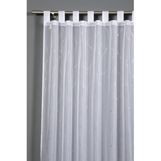 GARDINIA Vorhang mit angenähten Schlaufen, Transparenter Schlaufenschal, Voile mit Silberdruck, Lichtdurchlässig und transparent, Weiß, 140 x 245 cm