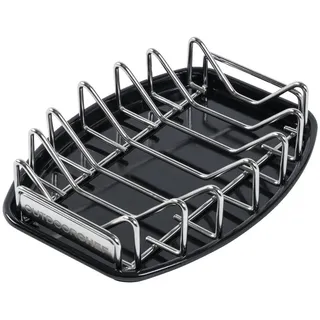 Sparerib-Halter Universal-Rack Grillguthalter für Spare Ribs, Gemüse & Braten (Set, 2-St), Edelstahl Halter mit emailiertem Tray schwarz