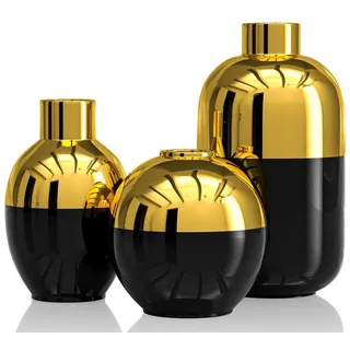 LuxusKollektion Dekovase Blumenvasen 3er Set Gold Weiss Modern Rund (3 St) bunt|schwarz