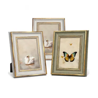 Afuly Vintage Bilderrahmen 13x18 Gold Weiß Grün Fotorahmen 3er Set | Stabile Konstruktion, Aufhängevorrichtung, Leicht zu öffnende Rückwand, Deko für Wand Tisch, Family Geburtstag Geschenke