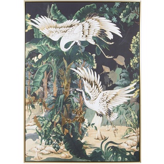 DRW Bild auf Leinwand mit goldenem Holzrahmen mit Vögeln und Dschungel in Grün- und Weißtönen, 142,4 x 102,4 x 4,3 cm