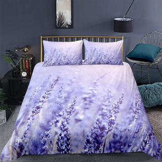 RFFLUX Bettwäsche 155x220 cm 3teilig mit Reißverschluss 3D Lavendel Lila Blumen Bettwäsche Sets Warme Winter Sommer Weich und Angenehme Bettbezüge mit 2 Kissenbezug 80x80 cm für Teenager