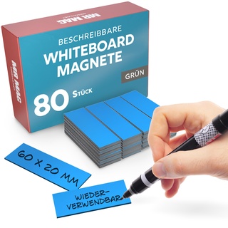 MrMag® 80 Magnetstreifen zum beschriften - blau - Whiteboard Magnete 60x20mm - Magnet-Etiketten beschreibbar - beschreibbare Magnetschilder