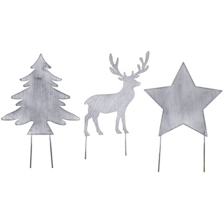 Metall Stecker Baum Stern Rentier grau Advent Weihnachten Gartenstecker klein 3er Set