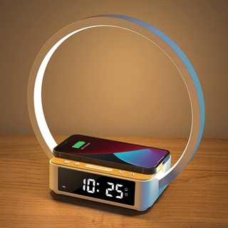 Amouhom LED Nachttischlampe, 18W Touch Control Dimmbar Tischlampe Wake Up Licht mit Wecker 10W Wireless Charger Nachtlicht & 3 Stufige Helligkeit Warmweißes Licht für Schlafzimmer Wohnzimmer
