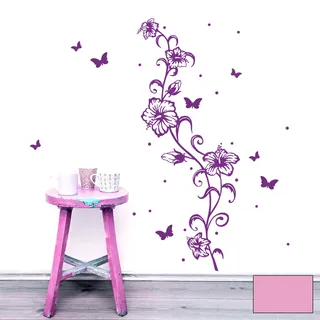 Wandtattoo Wandaufkleber Wandsticker Wandbild Aufkleber Sticker Blumenranke Hibiskus Hawaiiblumen M1804 ausgewählte Farbe: *flieder* ausgewählte Größe: *S - 17cm breit x 50cm hoch*