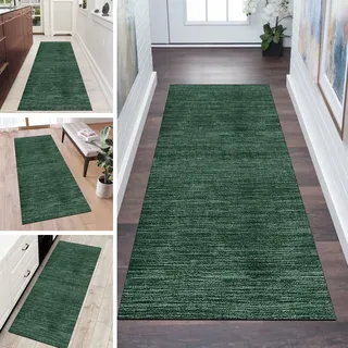 QQrunner Teppich Läufer Flur Dunkel Grün Lang rutschfest Kücheteppich Waschbar 40x150cm Meterware Abstrakt Teppichmatten Waschbar Korridor Wohnzimmer Schlafzimmer 40-120cm Breit, Anpassbare Größe