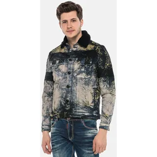 Jeansjacke CIPO & BAXX "Jacke", Herren, Gr. M, schwarz, Stoff, 98% Baumwolle 2% Elasthan, unifarben, regular fit normal, V-Ausschnitt, Jacken Jeansjacke, mit Hemdkragen, CJ245