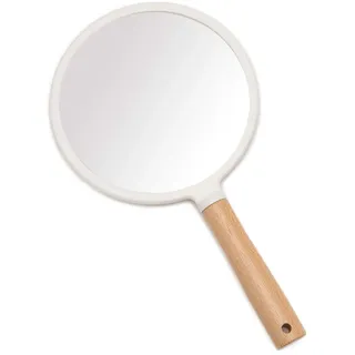 YEAKE Handspiegel mit Griff für Make-up, kleiner, niedlicher Holz-Handspiegel zum Rasieren, mit Loch, einseitig, tragbar, Reise-Kosmetikspiegel für Damen und Herren (rund)