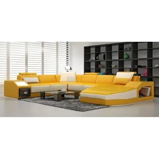 Ledersofa Ecksofa Big Sofa Sofa mit USB Polster Eck Wohnlandschaft mit Licht Neu