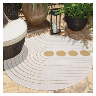Carpet City Outdoor Teppich Wetterfest 120 cm Rund - Creme-Gelb - Wendeteppich, Beidseitiges Kreisförmiges Muster - Balkonteppich Wasserfest Outdoor - Terrassenteppich