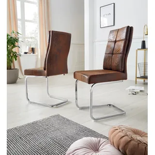 Esszimmerstuhl INOSIGN "Lale Freischwinger" Stühle braun Küchenstühle (2 Stück) Bezug aus strapazierfähiger Microfaser, Metallgestell