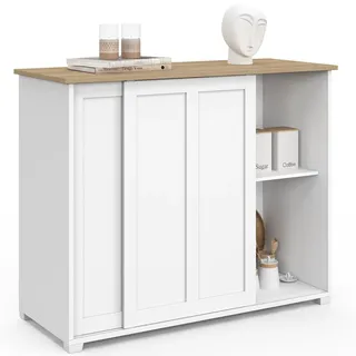 IDMarket - Lowboard 100 cm Jango 2 Schiebetüren weiß und Holzplatte