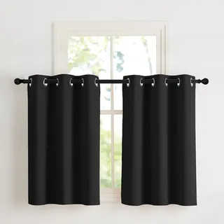 NICETOWN Modern Vorhang Schwarz Blickdicht Kurze Gardinen mit Ösen 2er Set H90 x B107 cm, Scheibengardinen Küchengardinen Thermo Vorhänge Verdunkelungsvorhang
