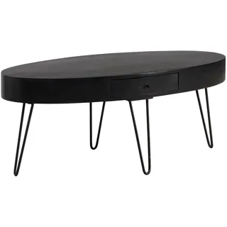 FineBuy Couchtisch oval Schwarz Massivholz 100 x 50 x 40 cm